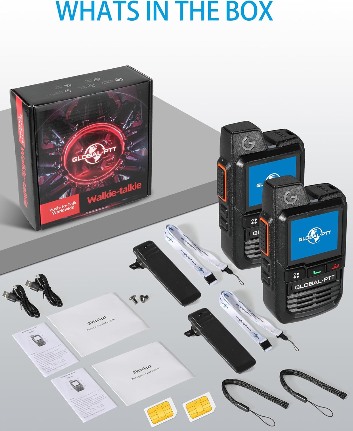 2-Pack 4g LTE Global Walkie Talkies with Sim Cards - Handheld PoC Two Way Radios